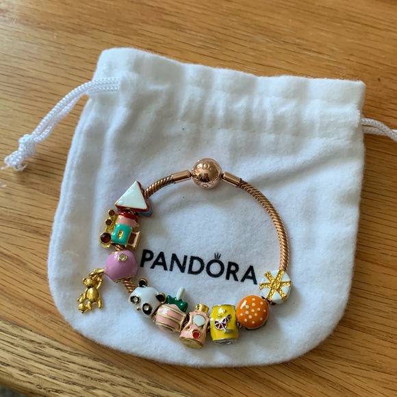 Pandora 18K Rose Gold Plated Moments Bracelet w/ NEW Multicolored